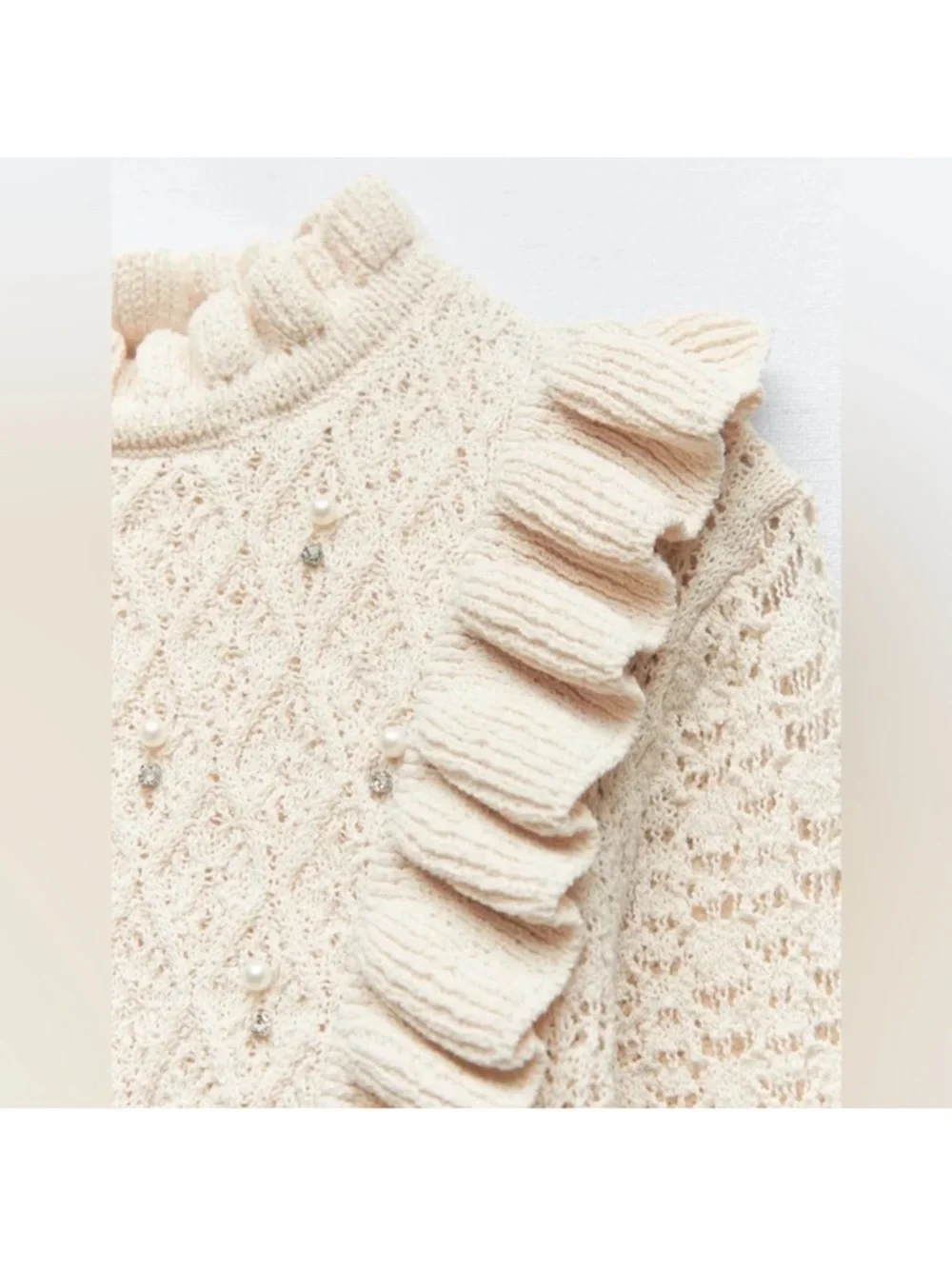 Zara Fitted Ruffled Knit
Pearl Rhinestone Cropped
Sweater - Picture 6 of 8